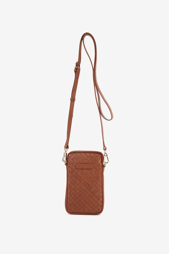 Abbacino Bolso Para El Móvil De Piel Trenzada En Cognac
