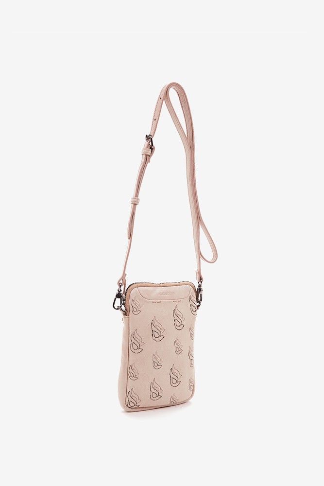 Abbacino Bolso para el móvil en piel troquelada beige
