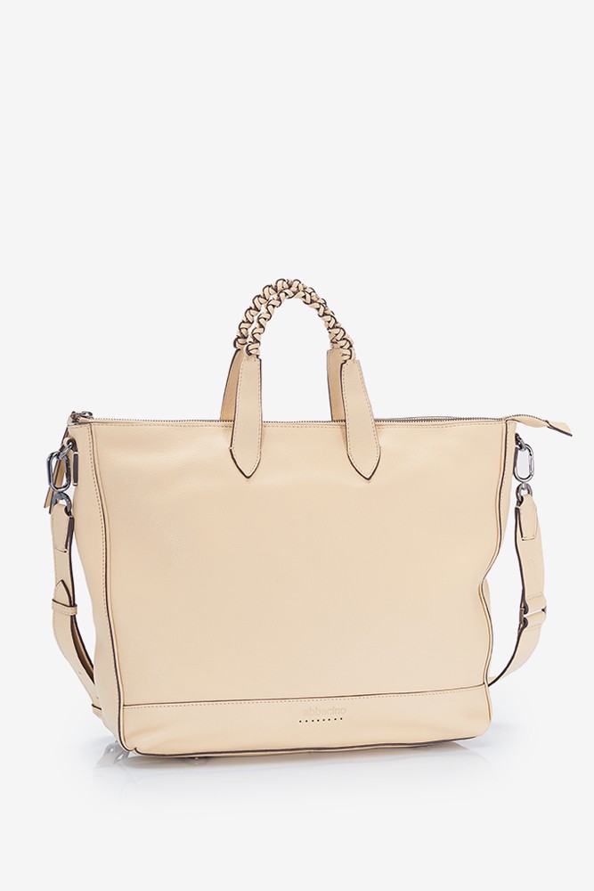 Abbacino Bolso shopper de mujer de piel con asa trenzada en amarillo