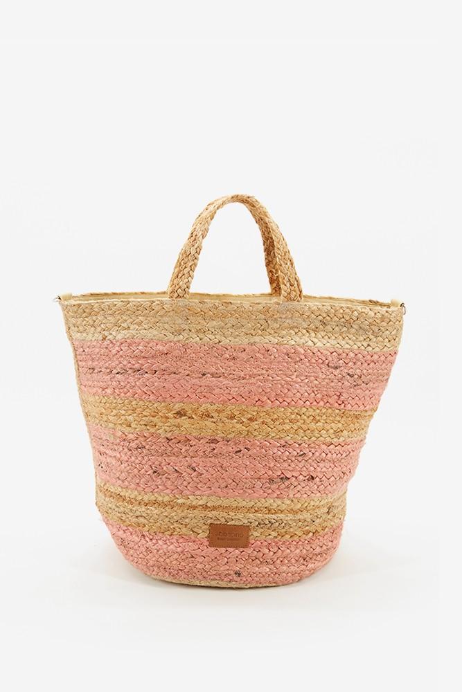 Abbacino Capazo Mediano De Mujer De Rafia A Rayas En Rosa