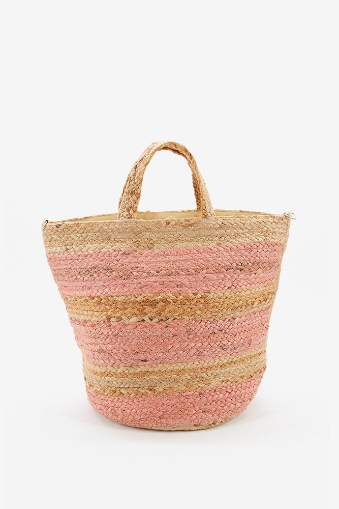 Abbacino Capazo Mediano De Mujer De Rafia A Rayas En Rosa