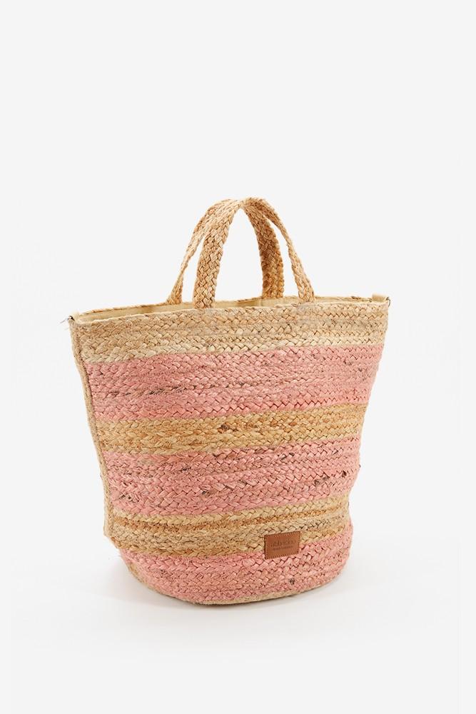 Abbacino Capazo mediano de mujer de rafia a rayas en rosa