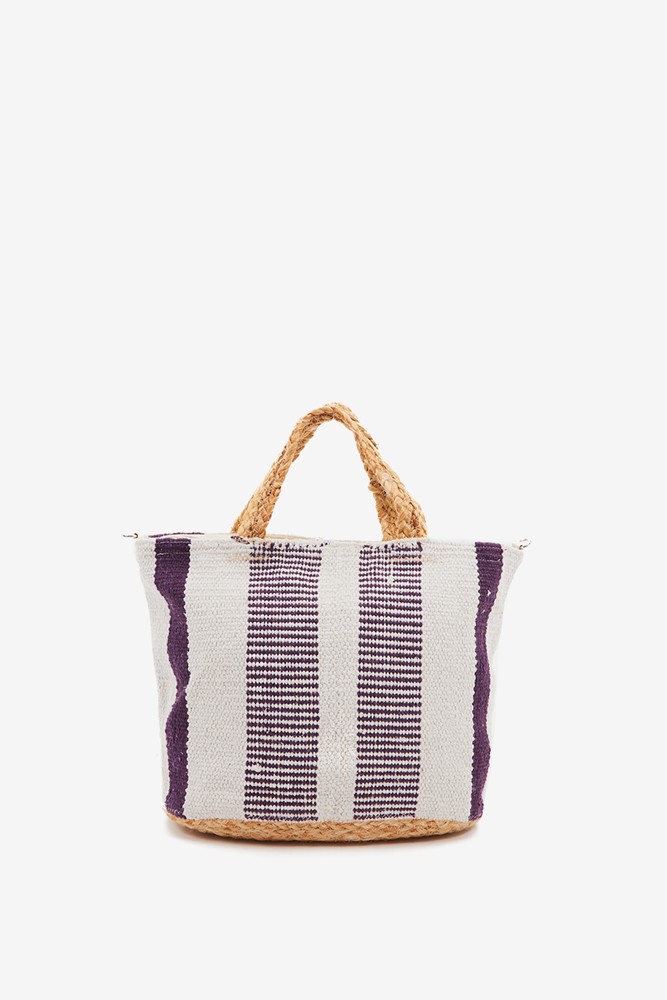 Abbacino Capazo Pequeño De Rafia Con Print A Rayas Blanco Y Lila