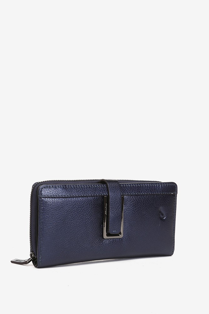 Abbacino Cartera grande con herraje en piel metalizada azul