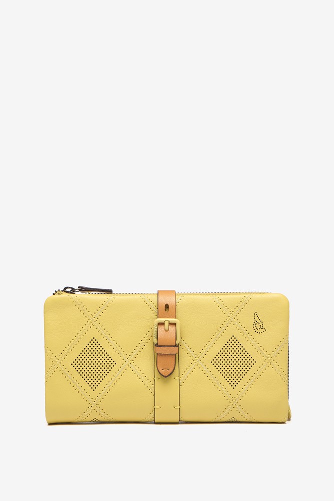 Abbacino Cartera Grande De Piel Troquelada En Amarillo