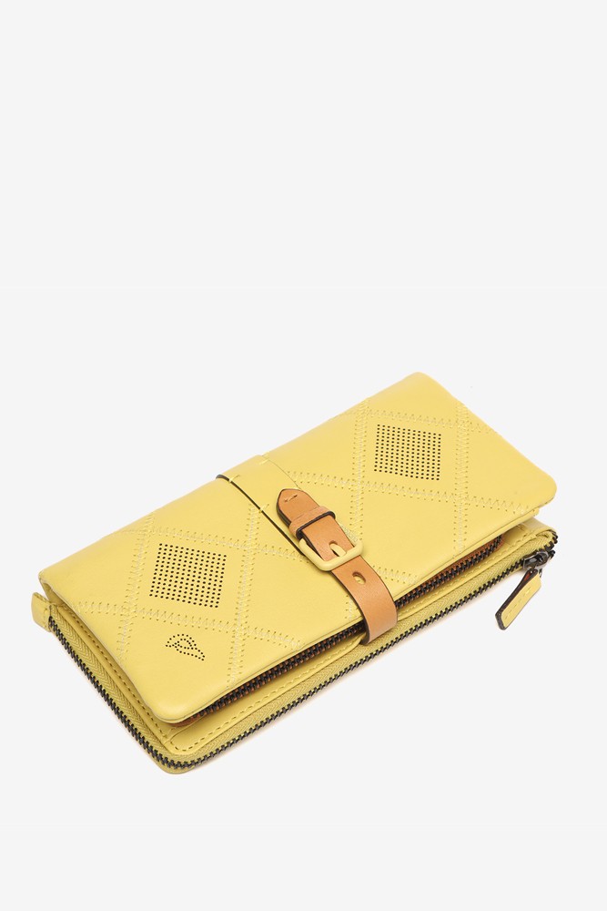 Abbacino Cartera Grande De Piel Troquelada En Amarillo
