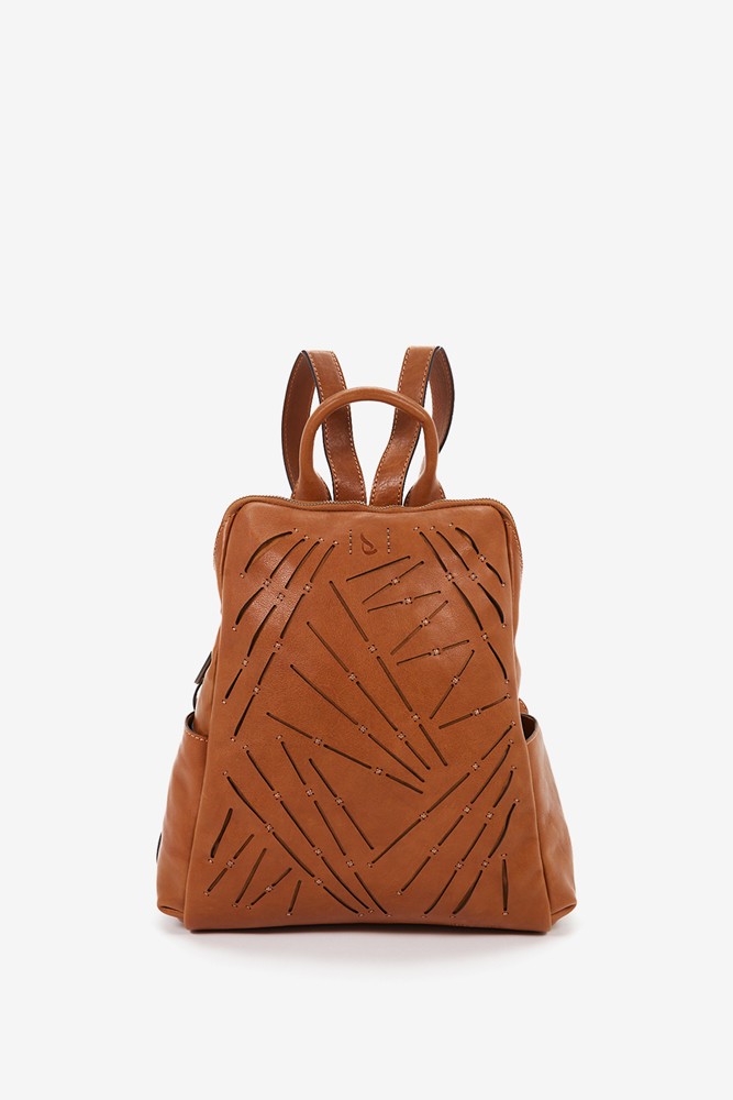 Abbacino Mochila De Mujer En Piel Troquelada Cognac