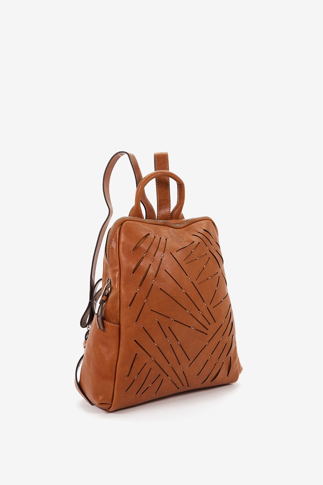 Abbacino Mochila de mujer en piel troquelada cognac