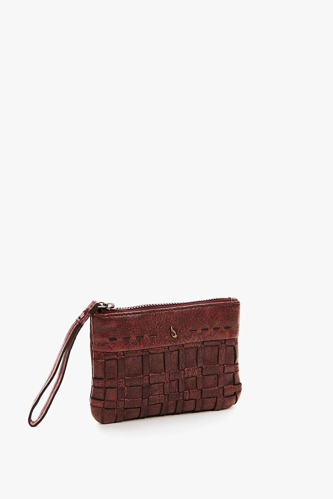 Abbacino Monedero de mujer de piel trenzada burdeos