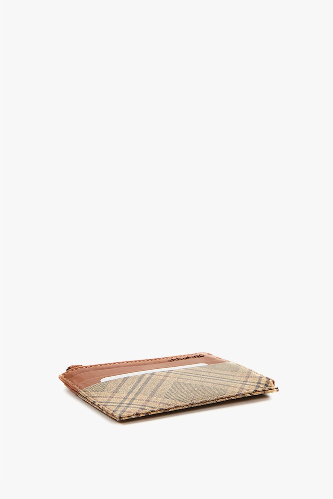 Abbacino Monedero-tarjetero De Mujer De Piel Con Print A Cuadros Cognac