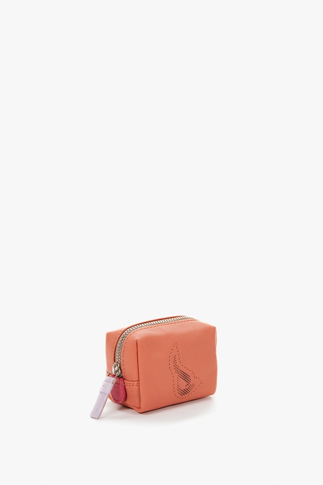 Abbacino Neceser Pequeño De Mujer En Piel Con Logo Troquelado Naranja