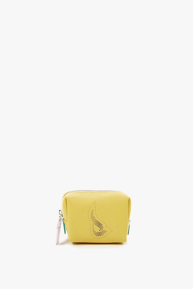 Abbacino Neceser pequeño de mujer en piel con logo troquelado amarillo