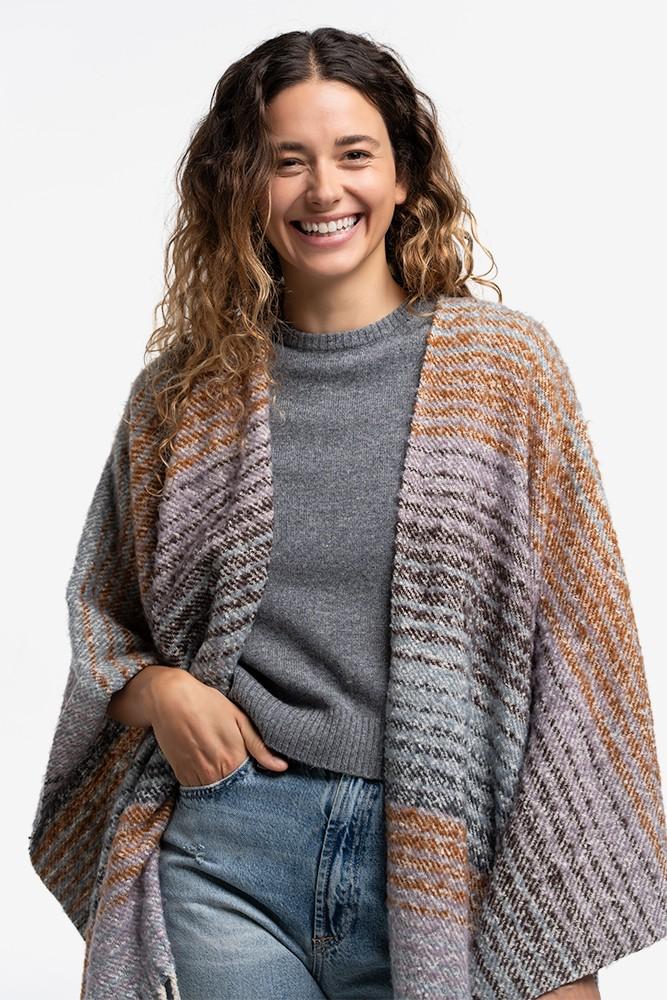 Abbacino Poncho Con Estampado A Rayas Y Flecos Azul