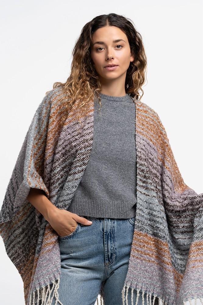 Abbacino Poncho Con Estampado A Rayas Y Flecos Azul