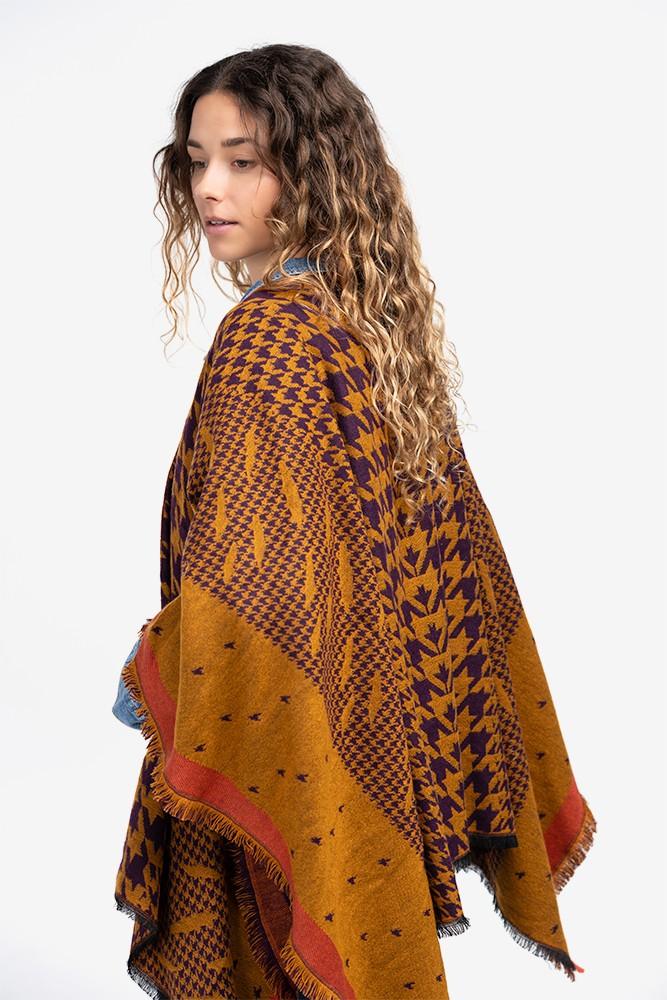 Abbacino Poncho Con Estampado De Pata De Gallo En ámbar