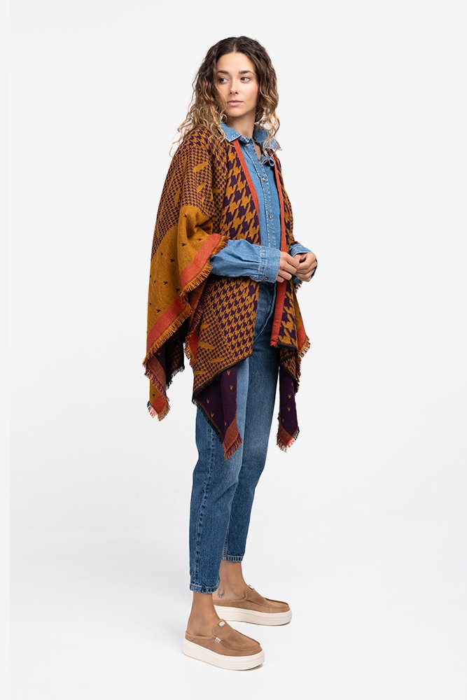 Abbacino Poncho Con Estampado De Pata De Gallo En ámbar