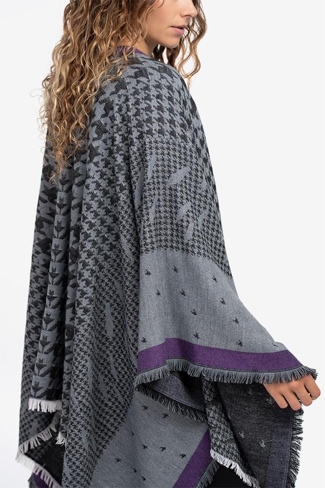 Abbacino Poncho Con Estampado De Pata De Gallo En Gris