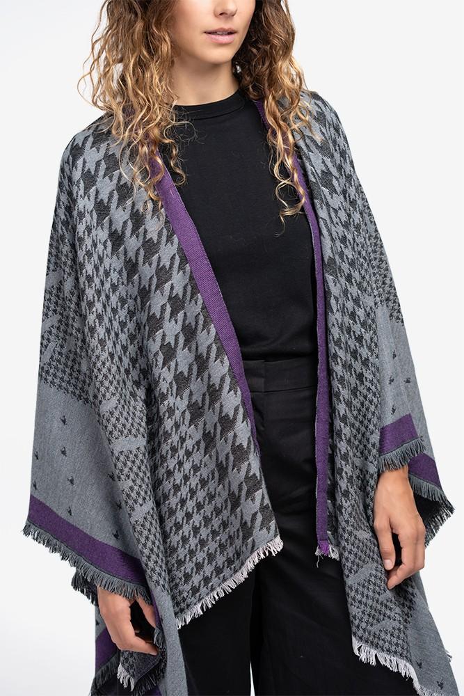 Abbacino Poncho Con Estampado De Pata De Gallo En Gris