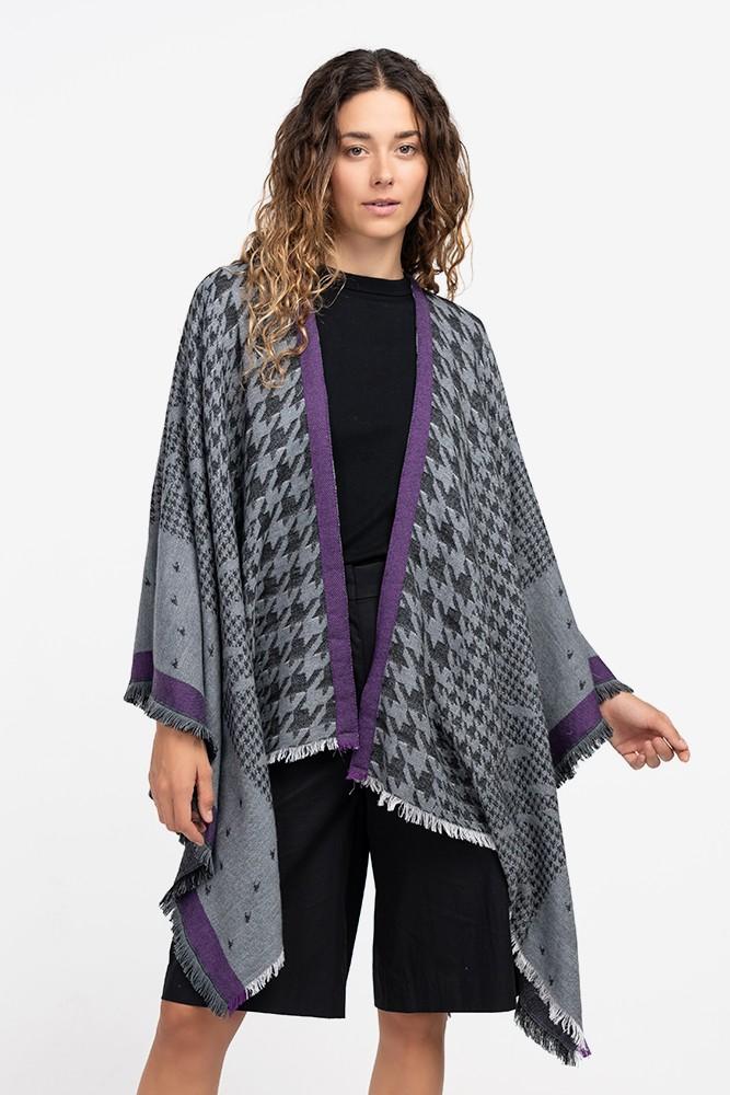 Abbacino Poncho con estampado de pata de gallo en gris