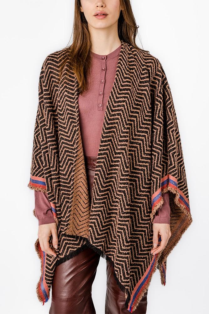 Abbacino Poncho Con Estampado Geométrico En Tonos Rosas