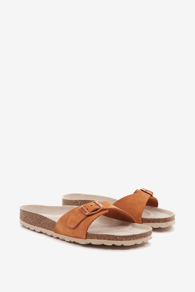 Abbacino Sandalia Plana Con Hebilla De Mujer En Cognac