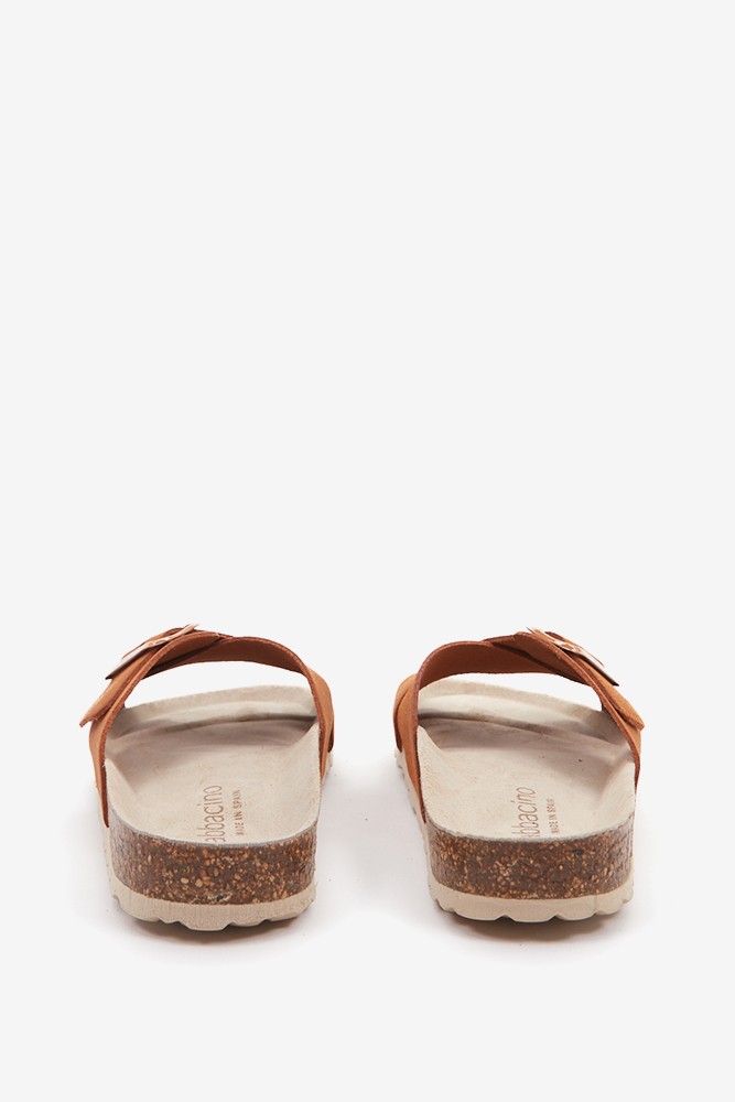 Abbacino Sandalia Plana Con Hebilla De Mujer En Cognac