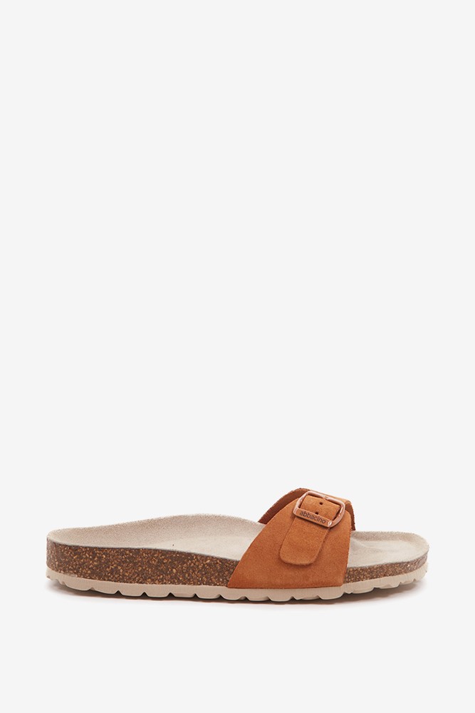 Abbacino Sandalia plana con hebilla de mujer en cognac