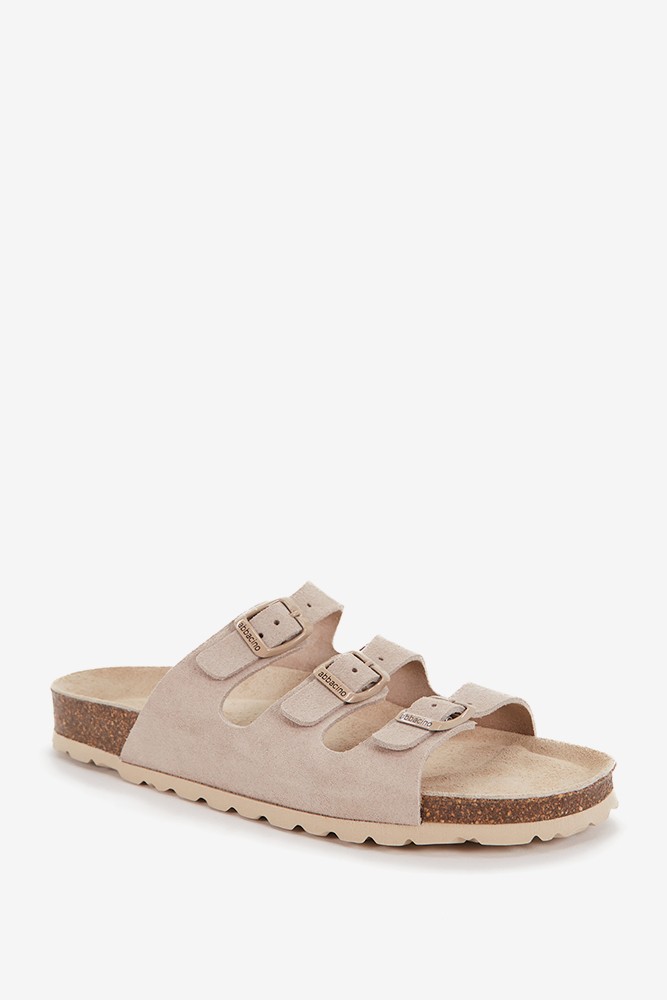 Abbacino Sandalia Plana De Mujer De Piel Y Triple Hebilla En Beige
