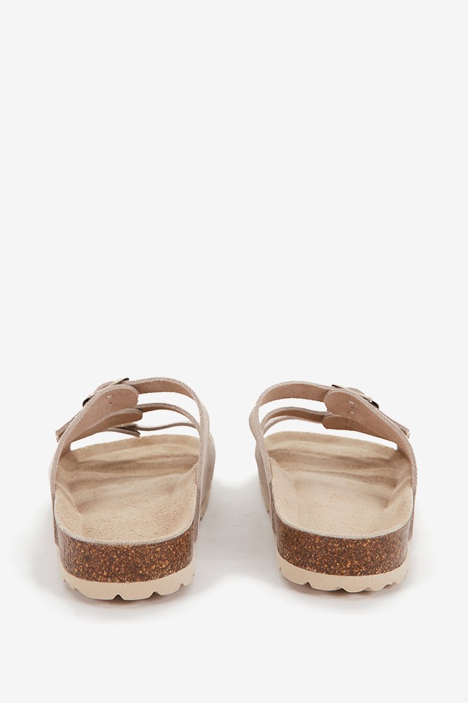 Abbacino Sandalia Plana De Mujer De Piel Y Triple Hebilla En Beige