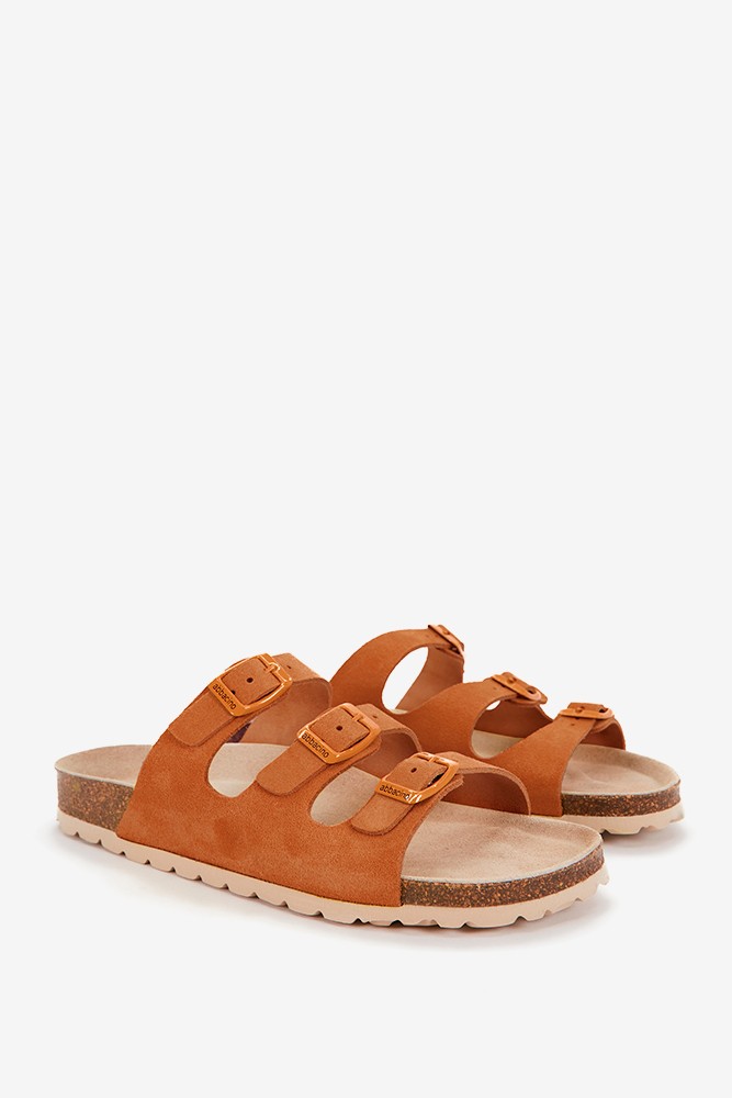 Abbacino Sandalia Plana De Mujer De Piel Y Triple Hebilla En Cognac