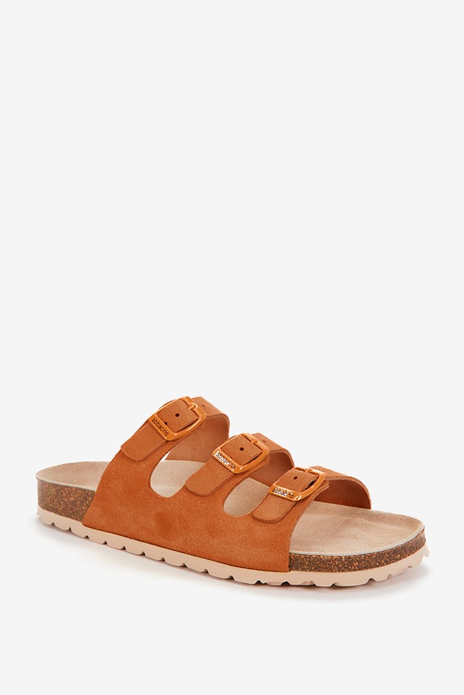 Abbacino Sandalia Plana De Mujer De Piel Y Triple Hebilla En Cognac