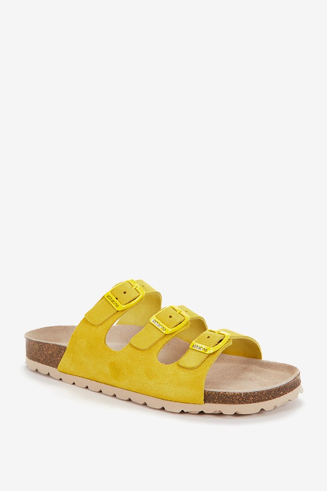 Abbacino Sandalia Plana De Mujer De Piel Y Triple Hebilla En Amarillo