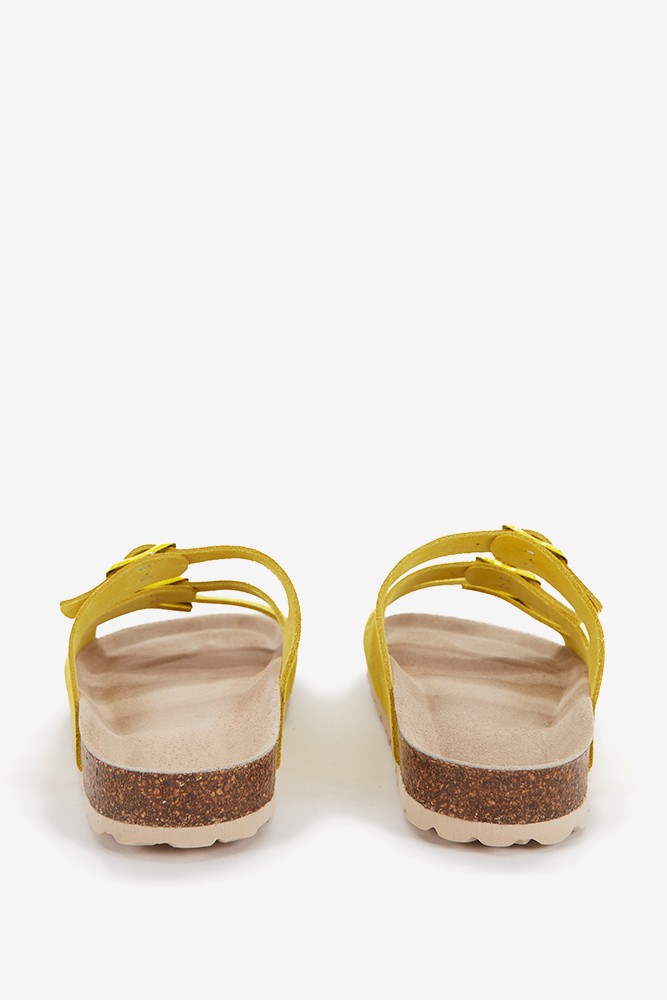 Abbacino Sandalia Plana De Mujer De Piel Y Triple Hebilla En Amarillo