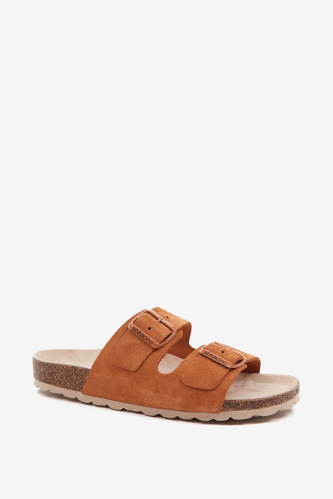 Abbacino Sandalia Plana De Mujer De Serraje En Cognac