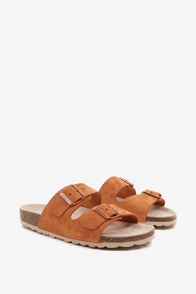 Abbacino Sandalia Plana De Mujer De Serraje En Cognac