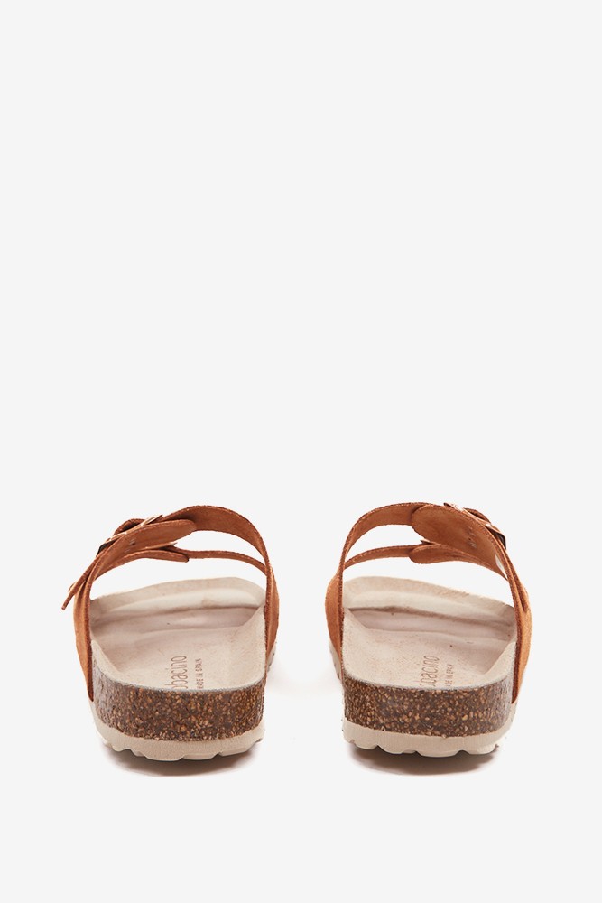 Abbacino Sandalia Plana De Mujer De Serraje En Cognac