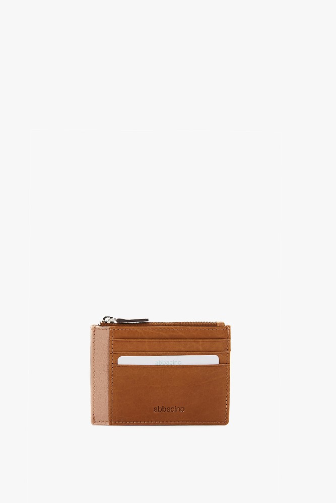 Abbacino Tarjetero-monedero de mujer en piel cognac