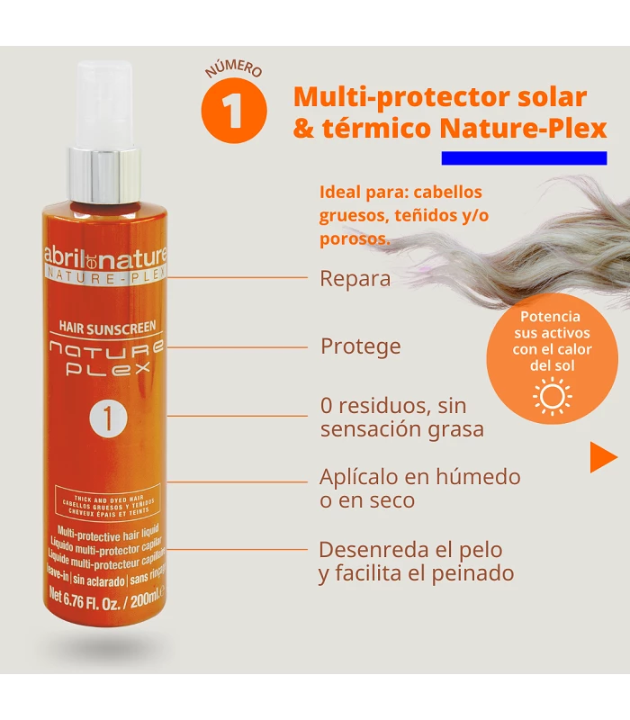 Abril Et Nature Multi-Protector 1 Solar Y Térmico Con Plex Para Cabellos Teñidos