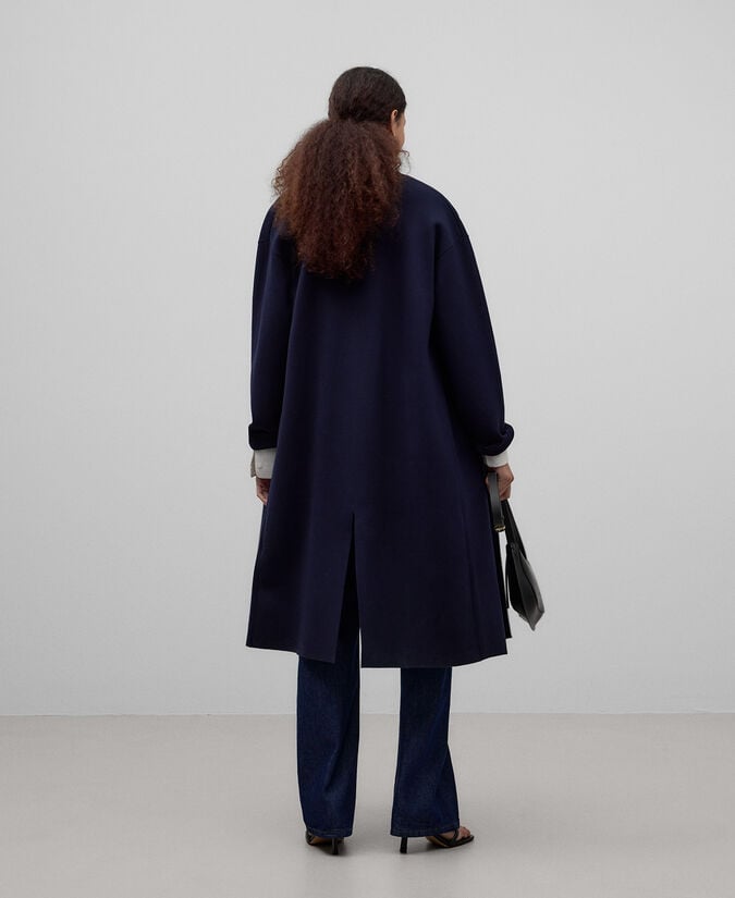 Adolfo Dominguez Abrigo Cruzado Punto Azul Marino Mujer