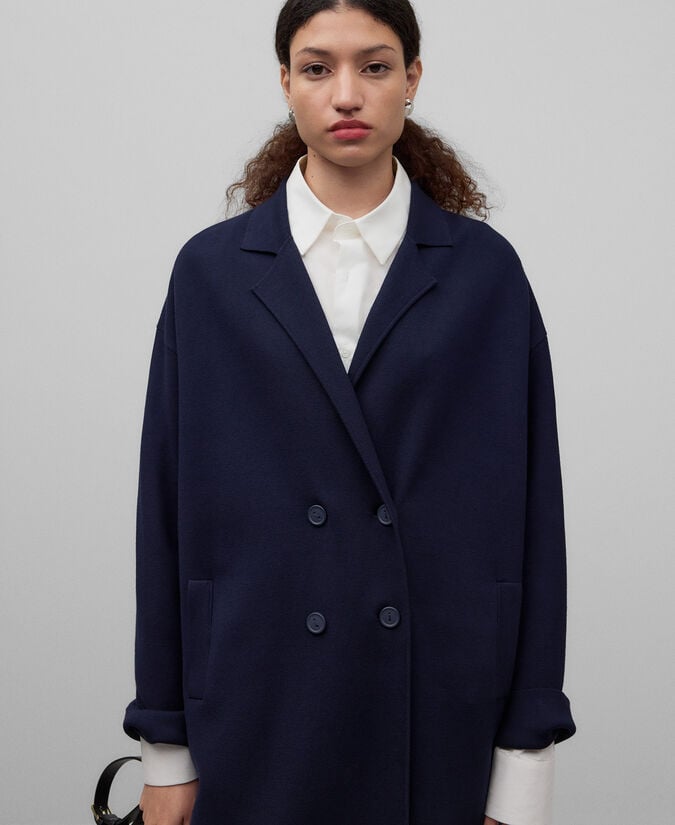 Adolfo Dominguez Abrigo Cruzado Punto Azul Marino Mujer