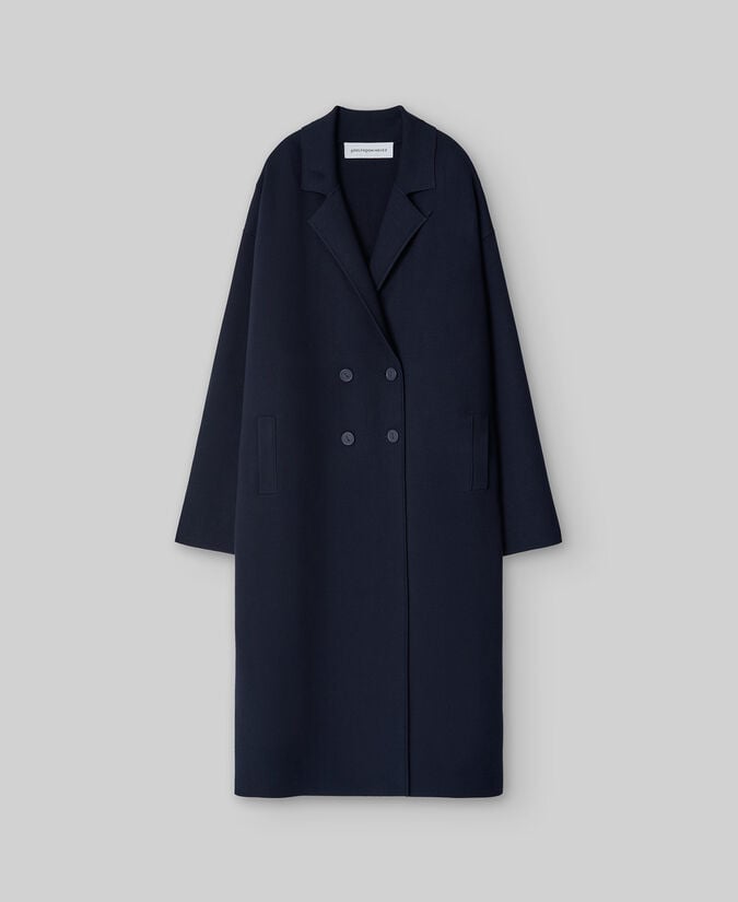 Adolfo Dominguez Abrigo Cruzado Punto Azul Marino Mujer