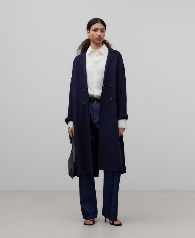 Adolfo dominguez Abrigo cruzado punto azul marino mujer