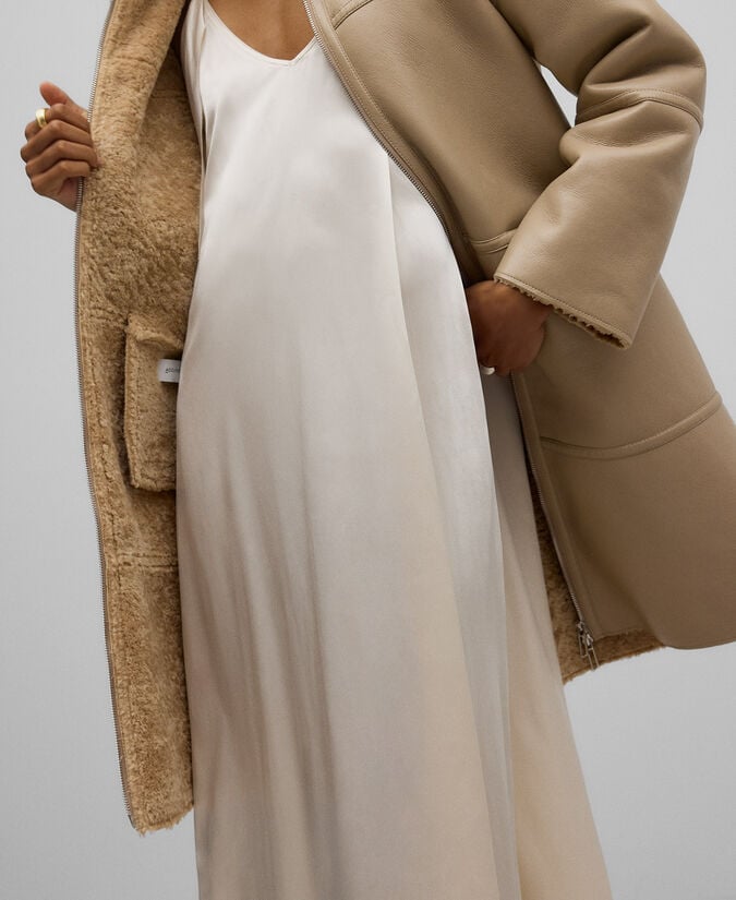 Adolfo Dominguez Abrigo Largo Piel No Piel Camel Mujer