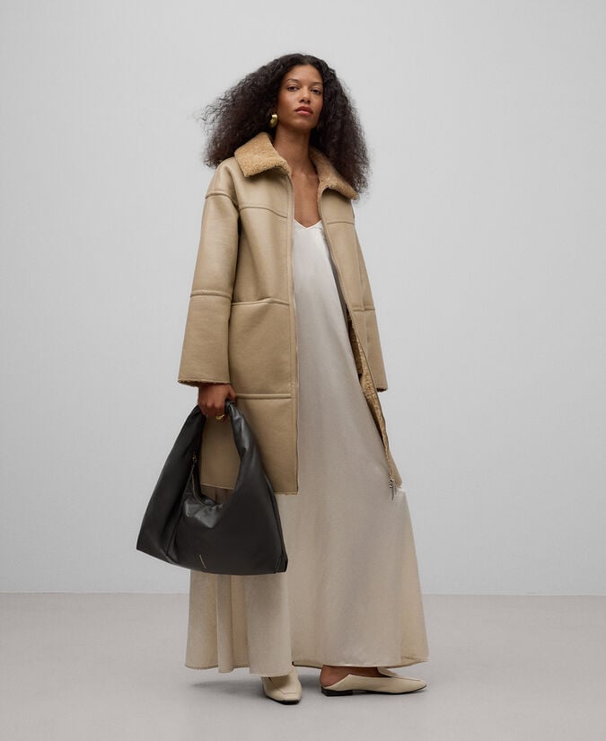 Adolfo dominguez Abrigo largo Piel No Piel camel mujer