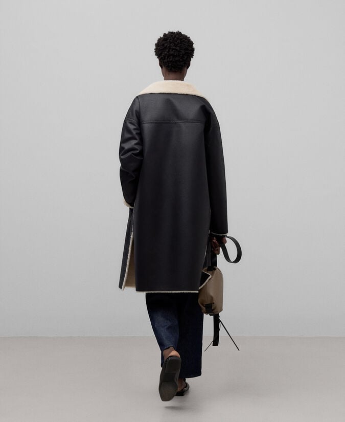 Adolfo Dominguez Abrigo Largo Piel No Piel Negro Mujer