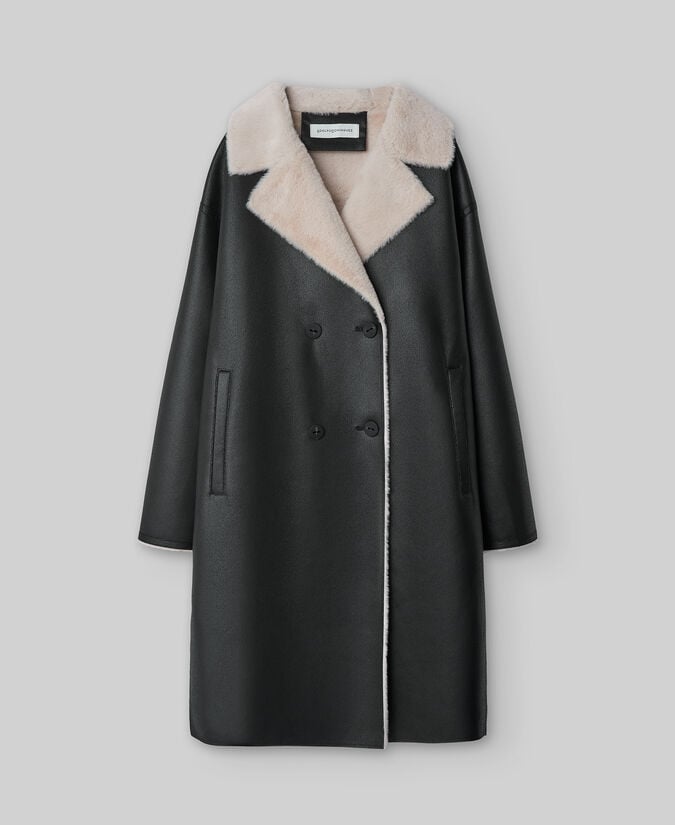 Adolfo Dominguez Abrigo Largo Piel No Piel Negro Mujer