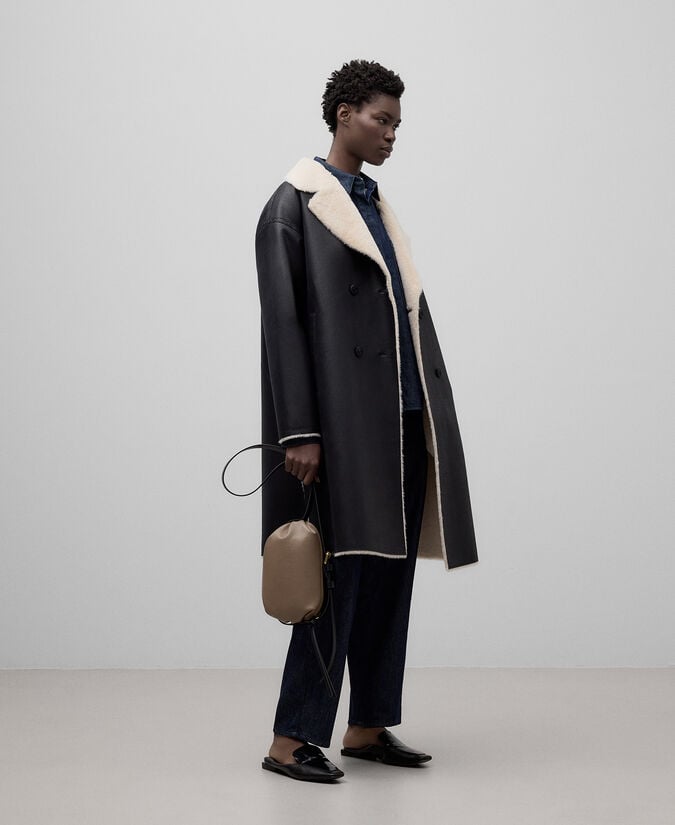 Adolfo dominguez Abrigo largo Piel No Piel negro mujer