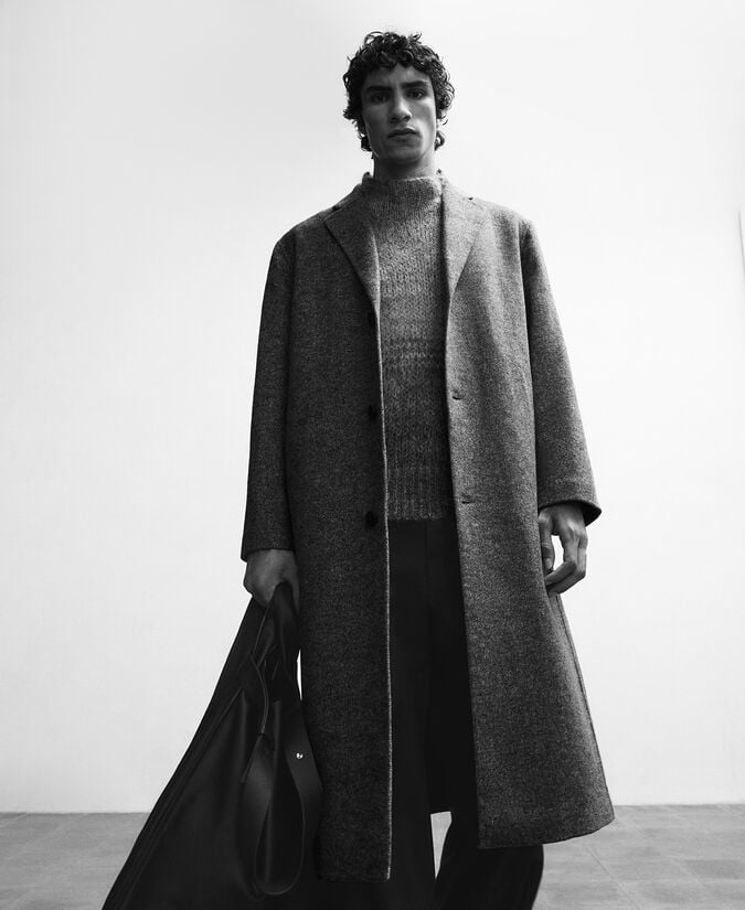 Adolfo Dominguez Abrigo Mezcla Lana Merino Gris Hombre