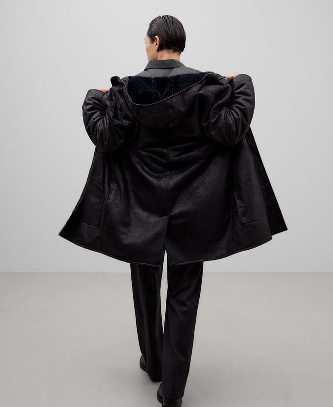 Adolfo Dominguez Abrigo Piel No Piel Con Capucha Hombre