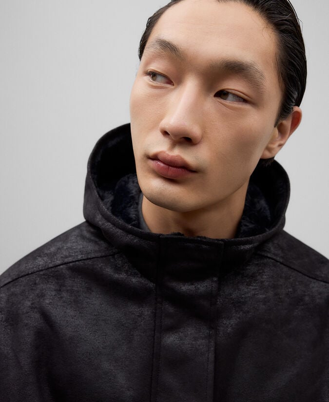 Adolfo Dominguez Abrigo Piel No Piel Con Capucha Hombre